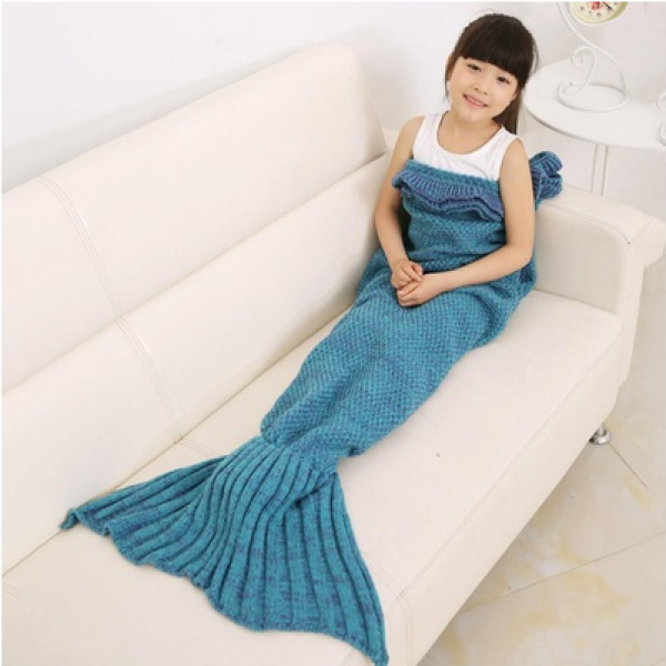 Mermaid Blanket for Kids-Blue