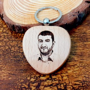 Photo Engraved Wooden Heart Keychain