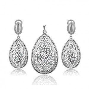 Rhodium Plated Necklace & Earrings Set