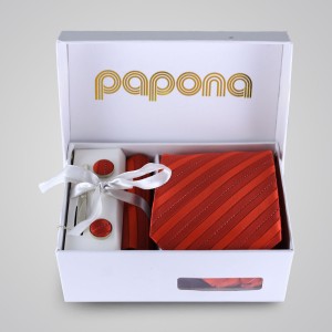 papona Striped Necktie Set - Red