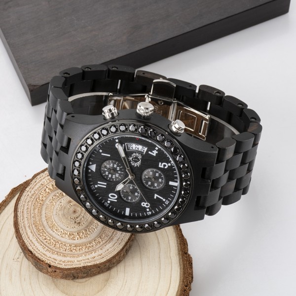 Men's Natural Wood Watch - Black