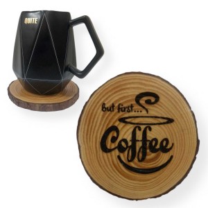"Coffee First" Engraved Tree Slice Coaster