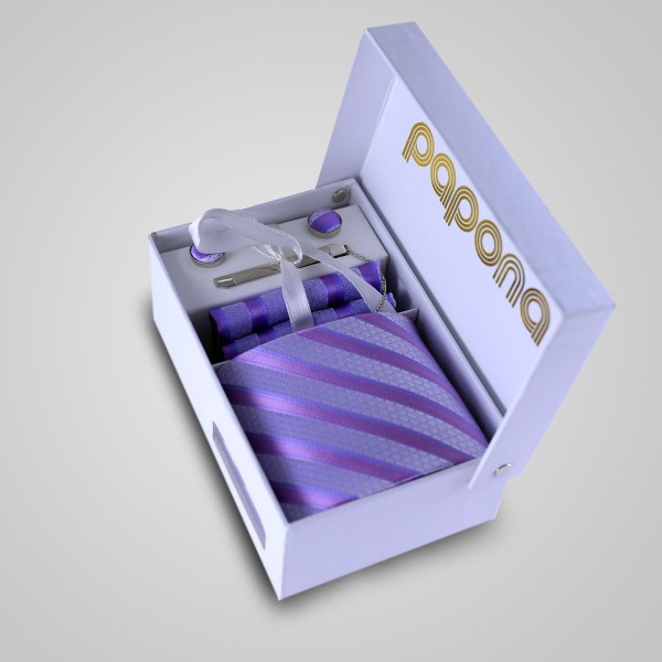 papona Striped Necktie Set - Purple