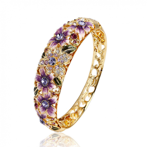 Spring Flowers Gold Plated Bangle-Purple