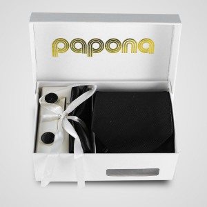 papona Striped Necktie Set - Black