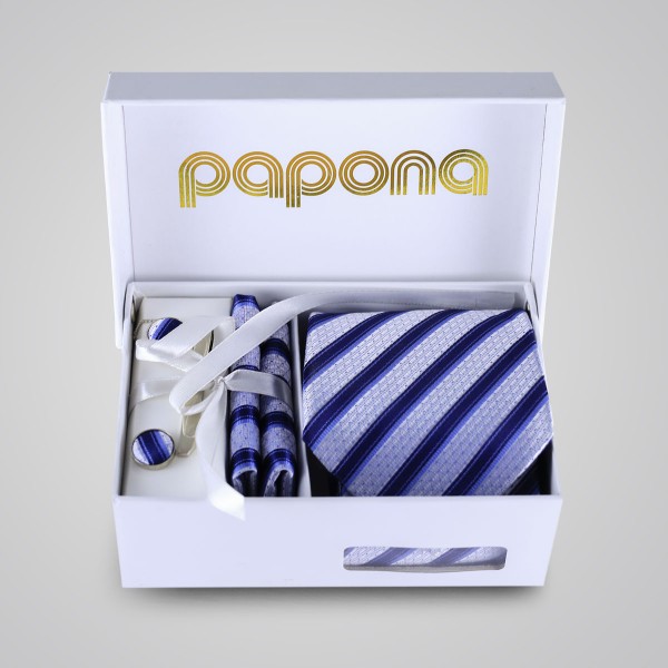 papona Striped Necktie Set - Navy & Ivory