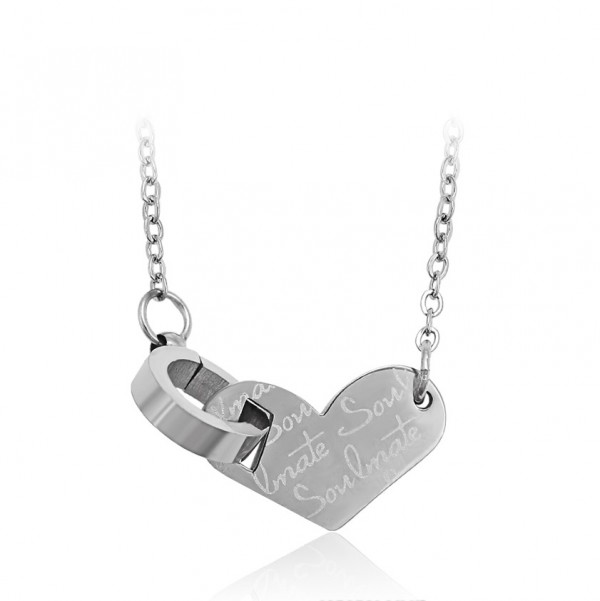 Stainless Steel Engraved Heart with Ring Necklace