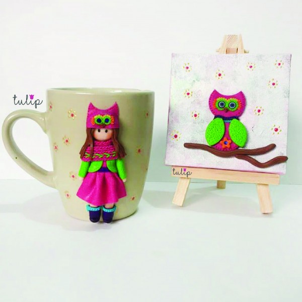 Owl & Girl Set of Mug & Canvas Art