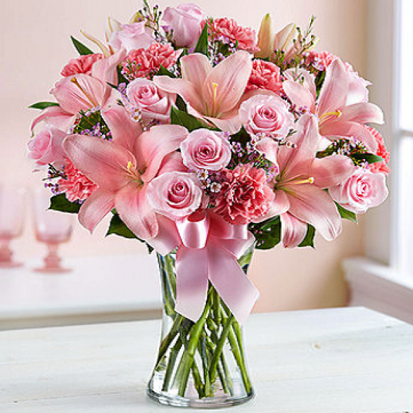 Pink Roses & Flowers in a Vase