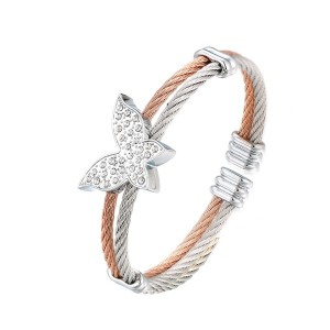 Butterfly Twisted Cable Bangle - Rose Gold & Silver