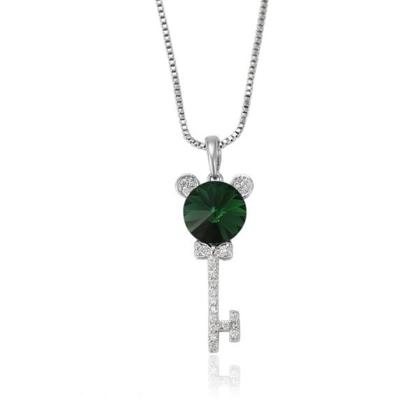 Swarovski Encrusted Key Necklace-Green