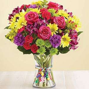 Rainbow Roses in a Vase