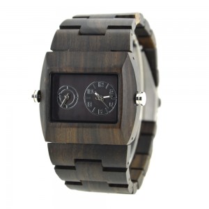 Men's Natural Wood Dual Time Watch - Black