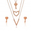 Heart Key Necklace & Earrings Set - Rose Gold